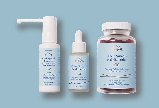 Custom shampoo, conditioner, leave-in, and hair mask by eSalon.