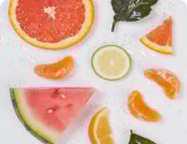 Assorted fruits on a bright background